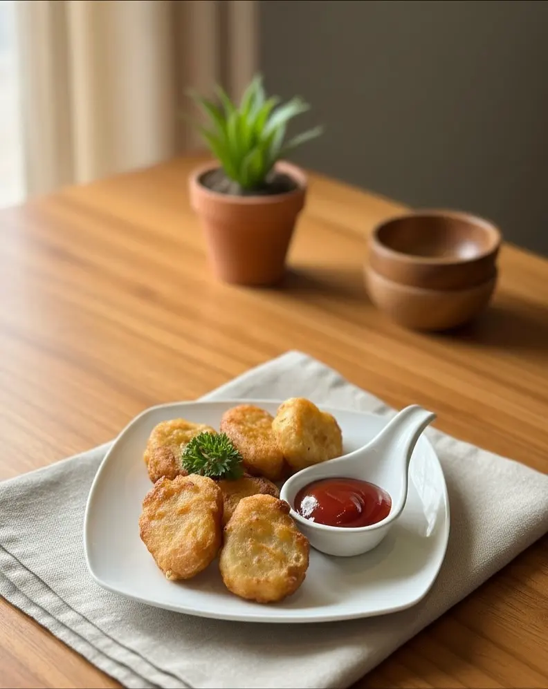 Kids menu chicken nuggets with ketchup