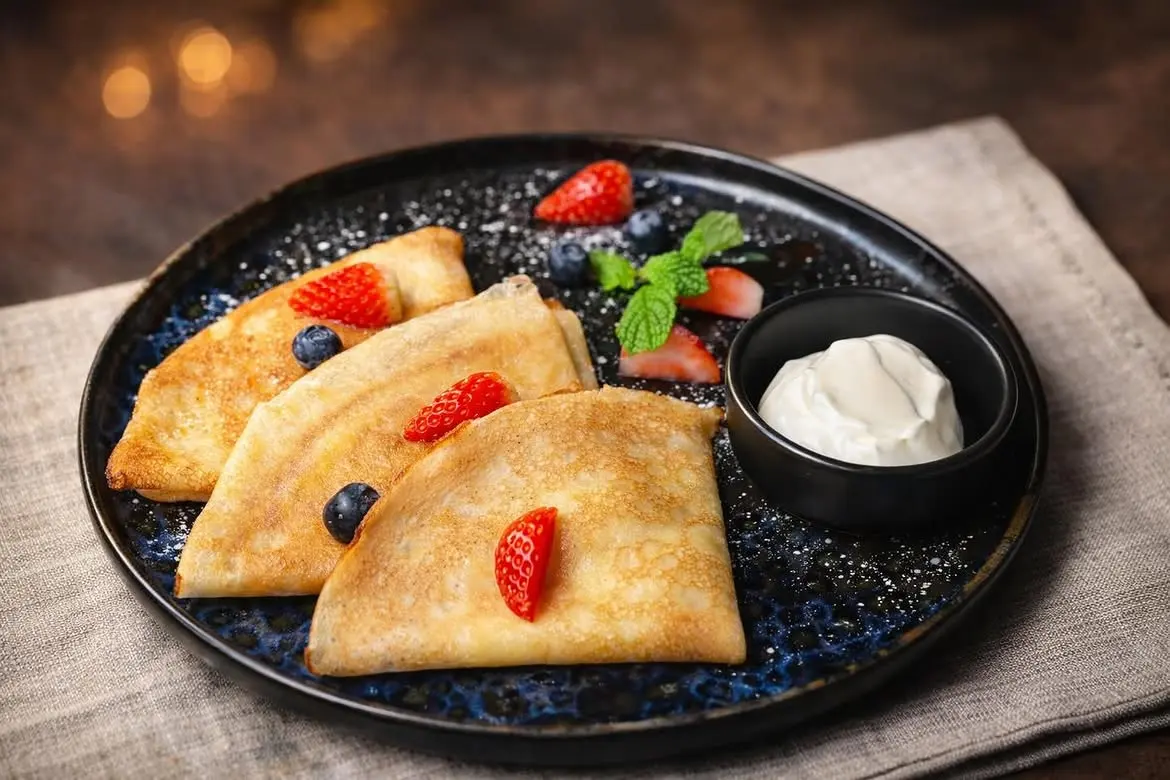 Pancakes with sour cream and seasonal berries