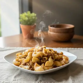 Макароны с мясным рагу